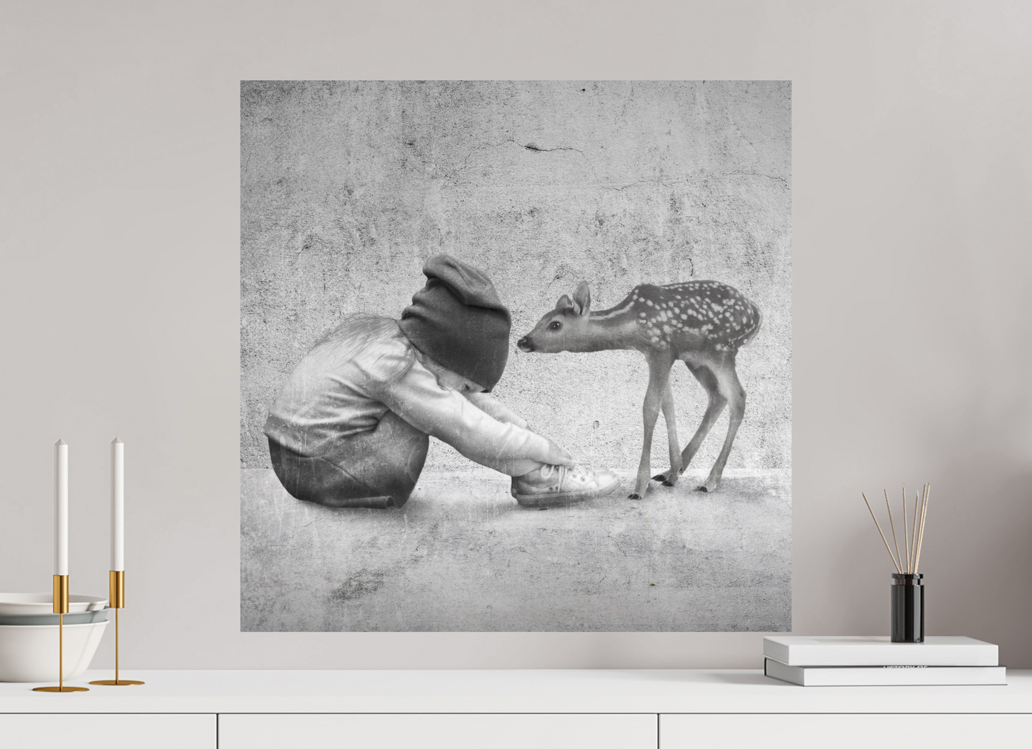 Kid with deer