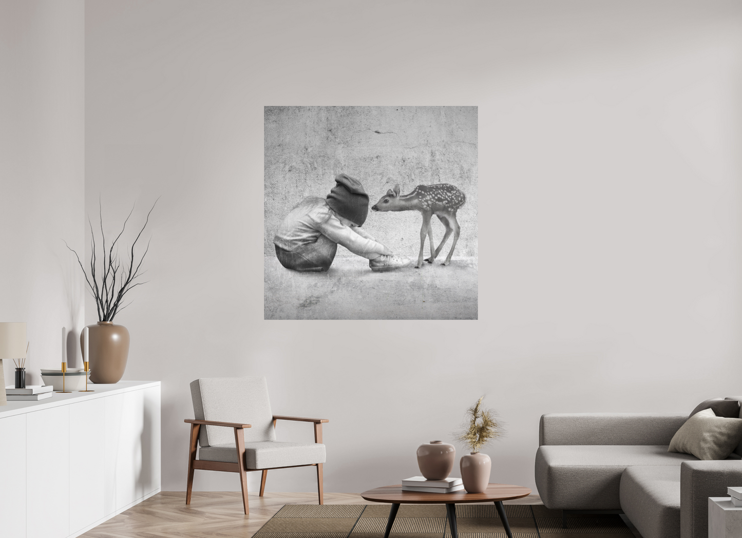 Kid with deer