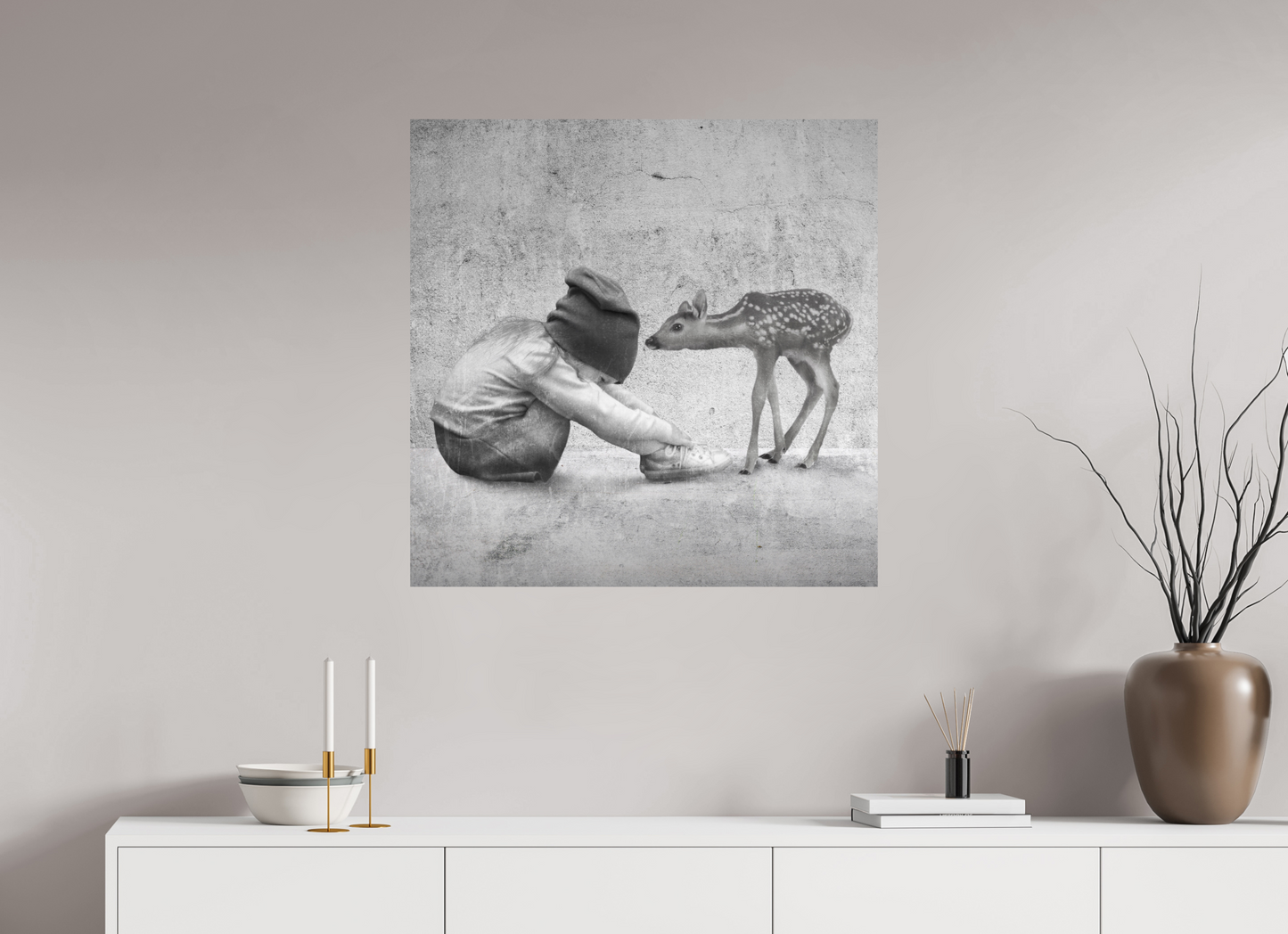 Kid with deer