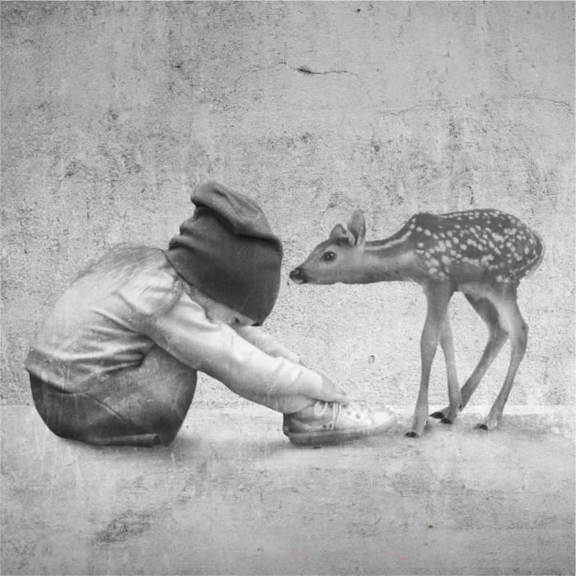 Kid with deer
