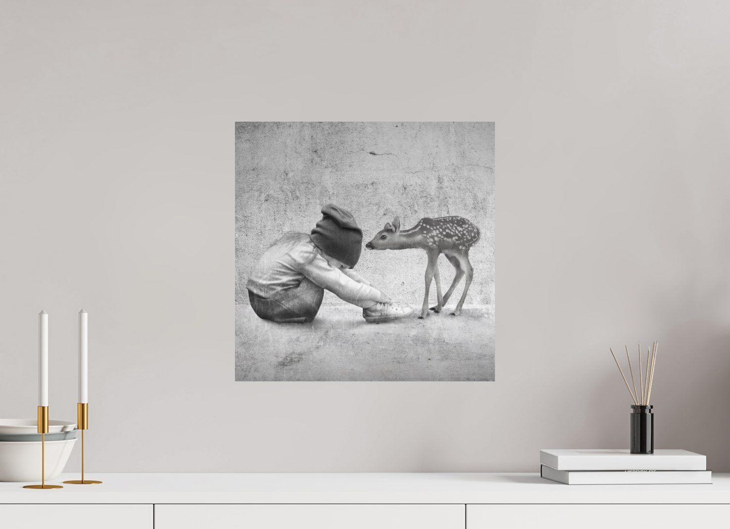 Kid with deer