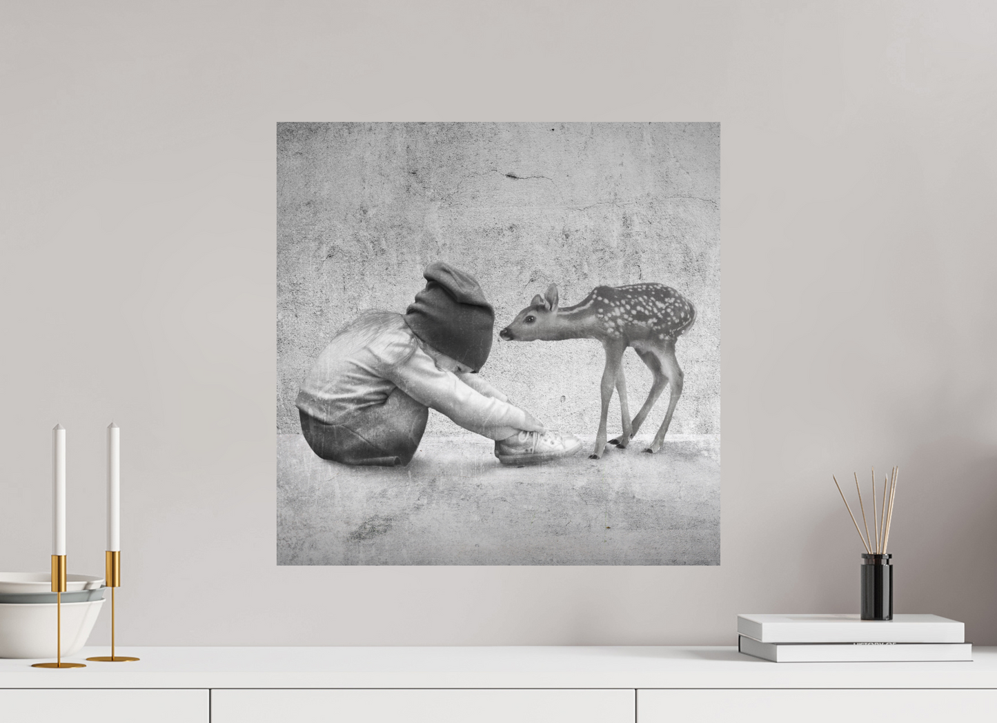 Kid with deer