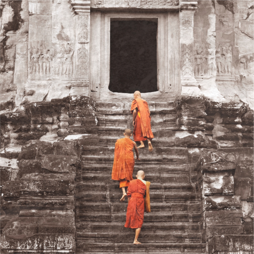 Monk on stairs
