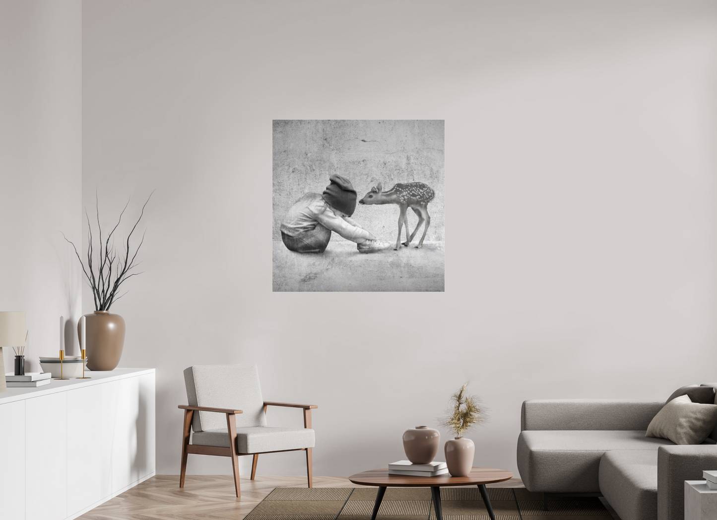 Kid with deer