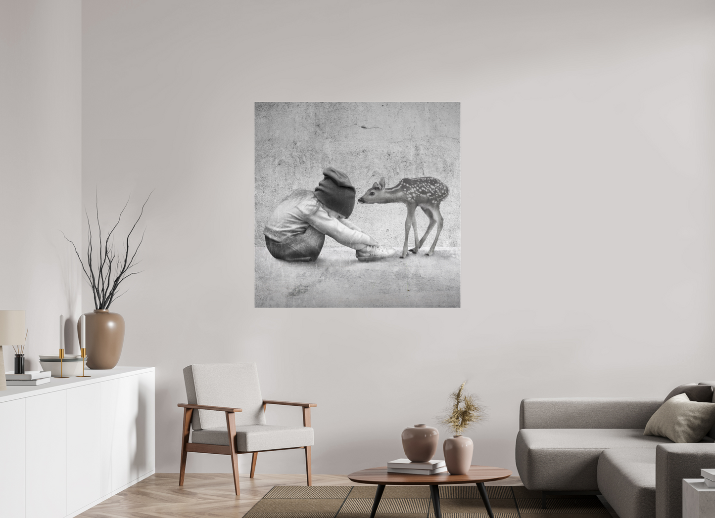 Kid with deer