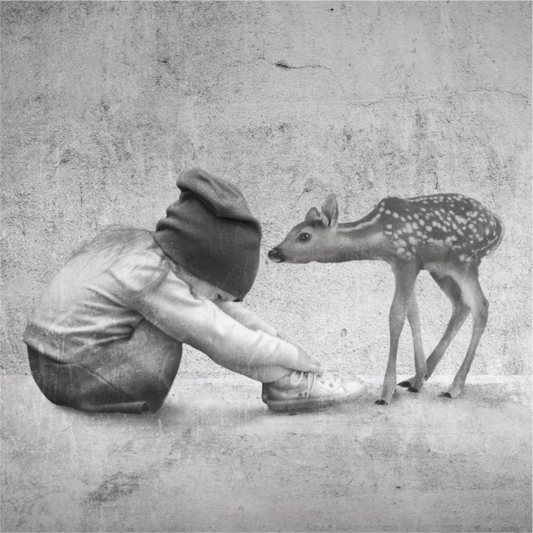 Kid with deer